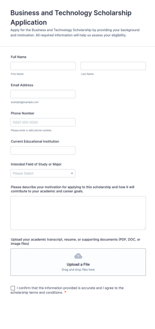 Business And Technology Scholarship Application Form Template
