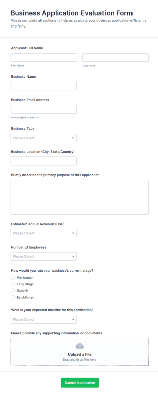 Business Application Evaluation Form Template