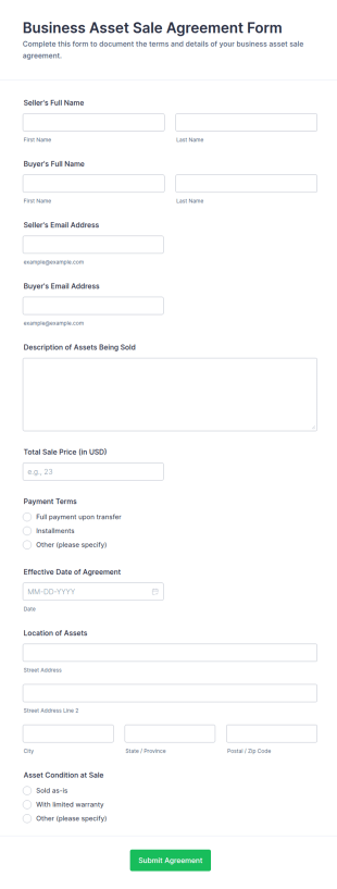 Business Asset Sale Agreement Form Template