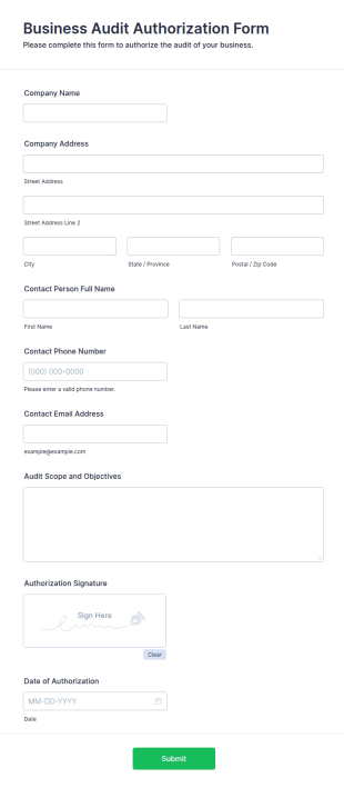 Business Audit Authorization Form Template