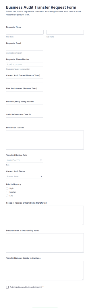 Business Audit Transfer Request Form Template