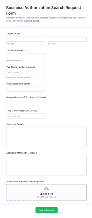 Business Authorization Search Request Form Template
