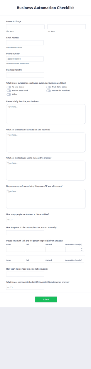 Business Automation Checklist Form Template