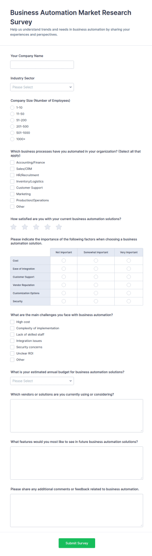 Business Automation Market Research Survey Form Template