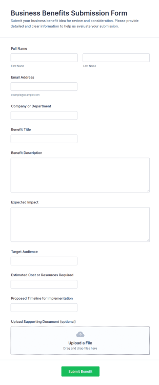 Business Benefits Submission Form Template