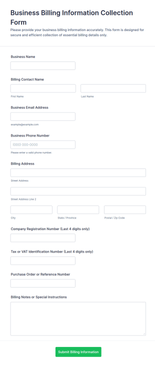 Business Billing Information Collection Form Template