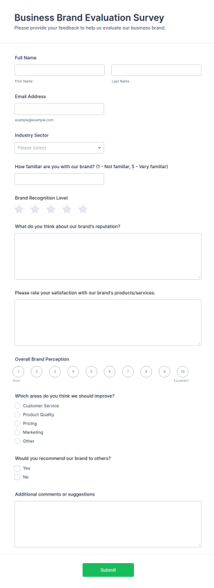 Business Brand Evaluation Survey Form Template