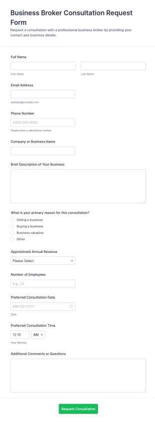 Business Broker Consultation Request Form Template