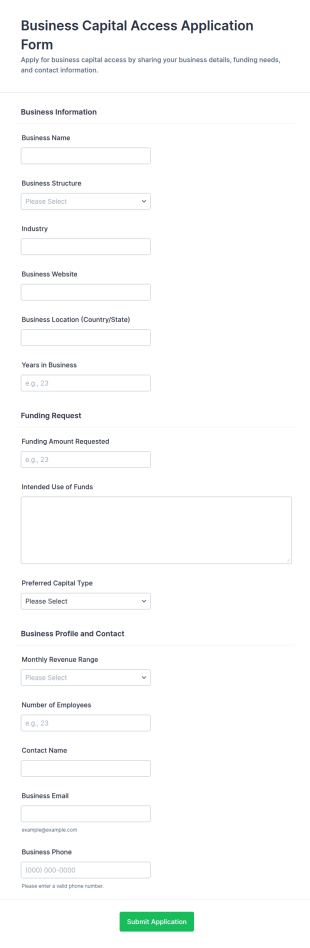 Business Capital Access Application Form Template