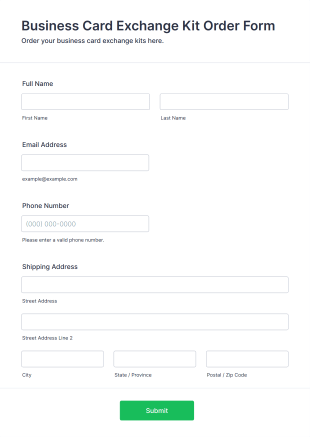 Business Card Exchange Kit Order Form Template