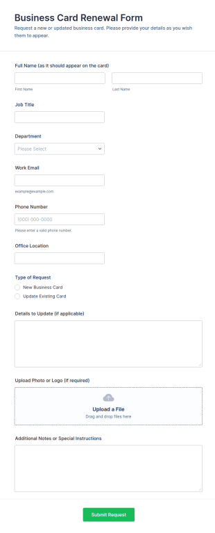 Business Card Renewal Form Template