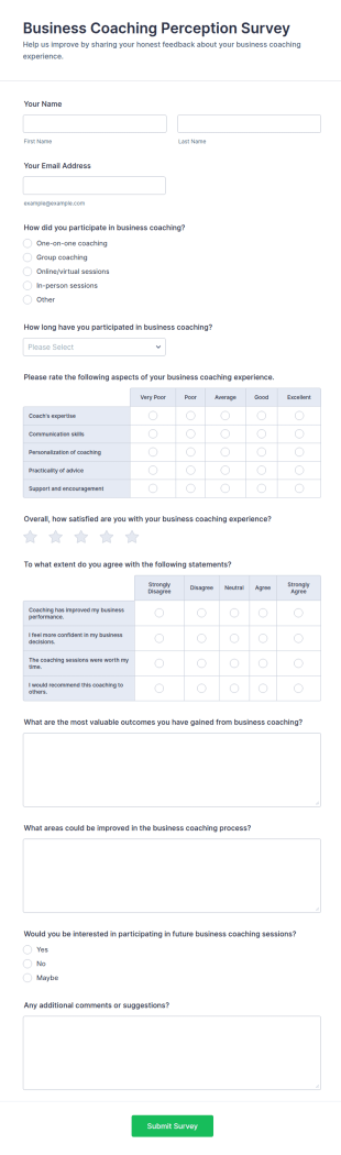Business Coaching Perception Survey Form Template