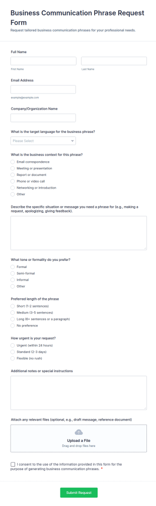 Business Communication Phrase Request Form Template