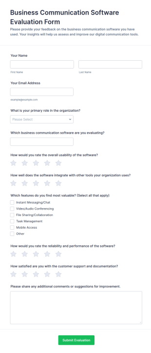 Business Communication Software Evaluation Form Template