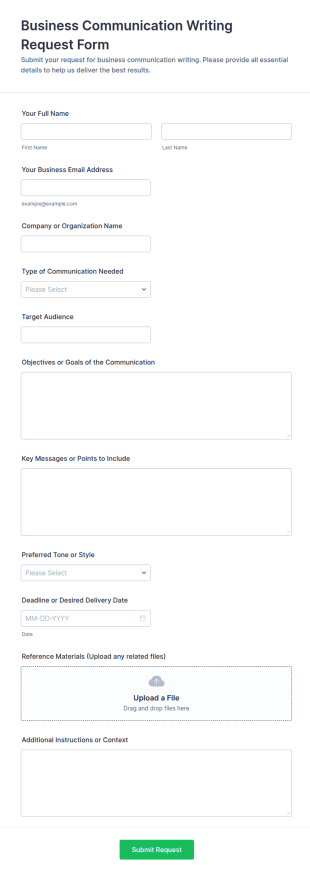 Business Communication Writing Request Form Template