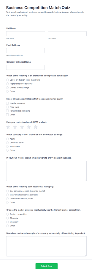 Business Competition Match Quiz Form Template