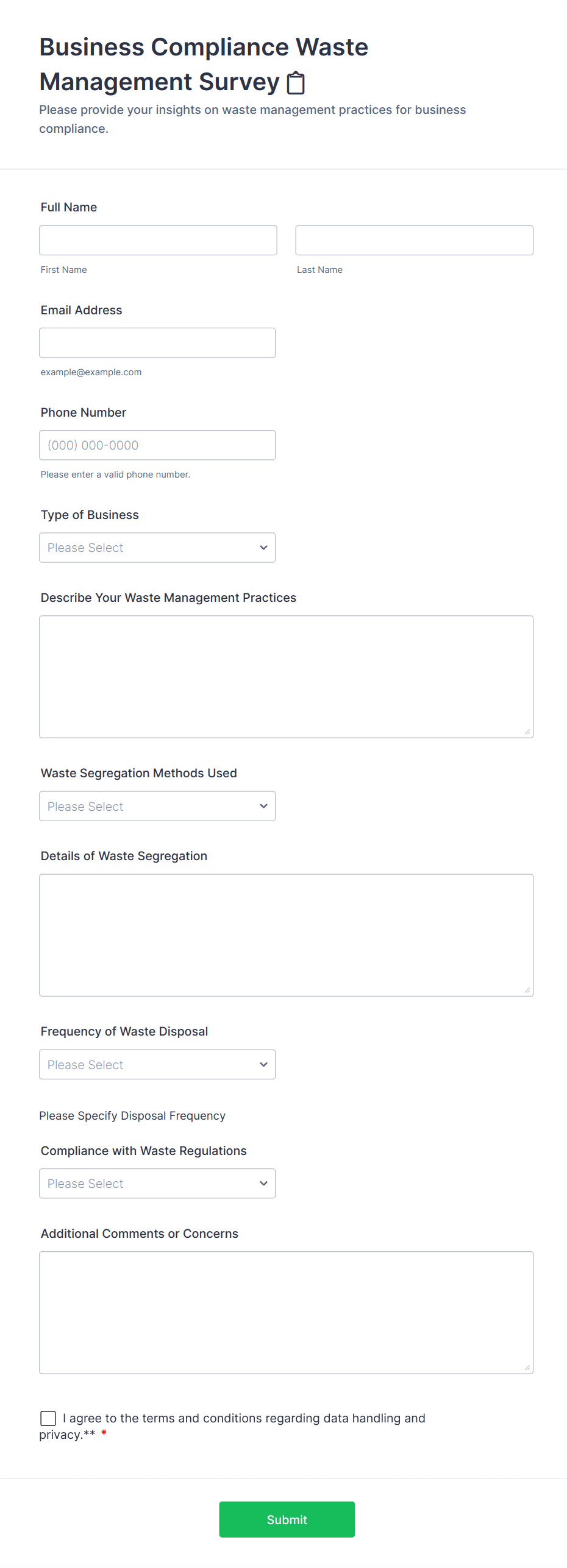 Business Compliance Waste Management Survey Form Template | Jotform