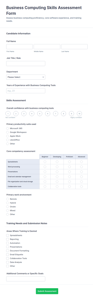 Business Computing Skills Assessment Form Template