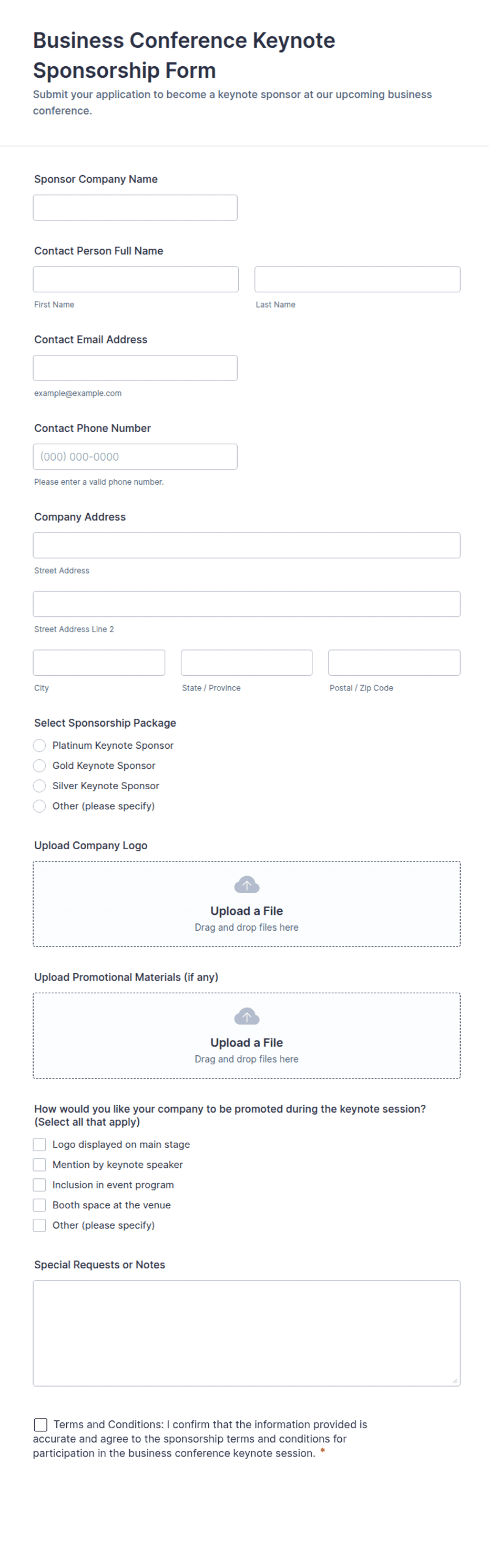 Business Conference Keynote Sponsorship Form Template | Jotform