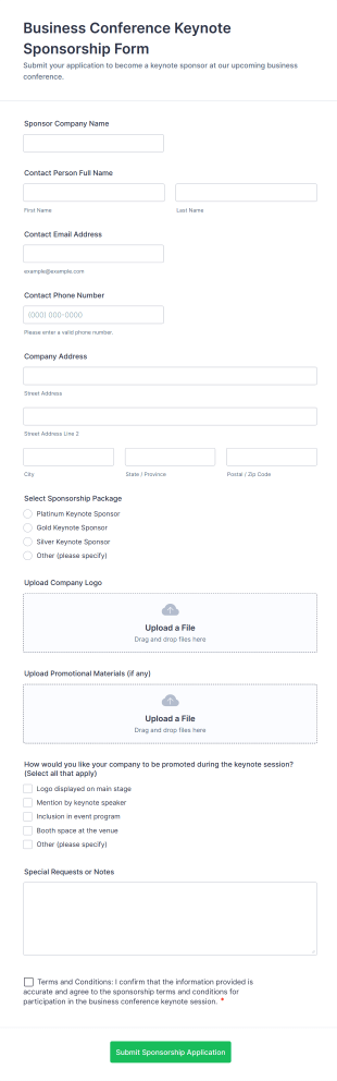 Business Conference Keynote Sponsorship Form Template