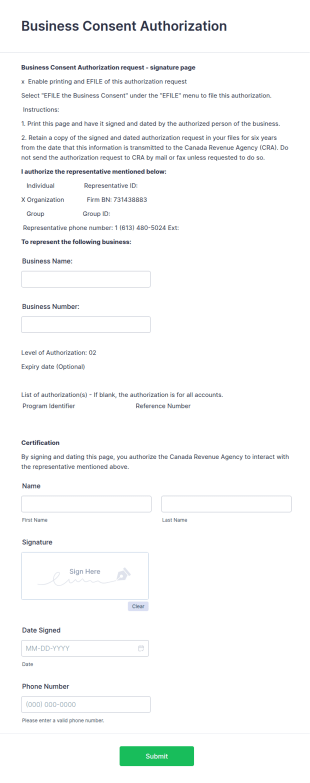 Business Consent Authorization Form Template