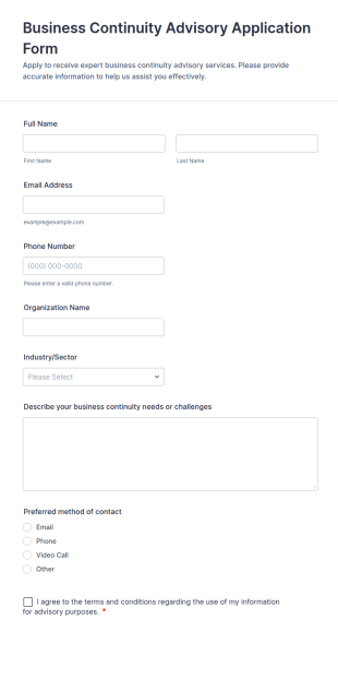 Business Continuity Advisory Application Form Template
