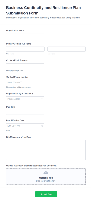 Business Continuity And Resilience Plan Submission Form Template