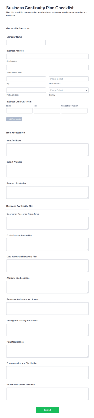 Business Continuity Plan Checklist Template