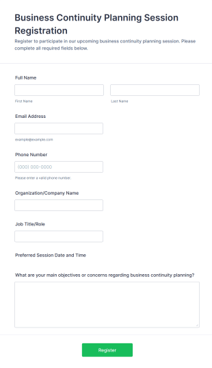Business Continuity Planning Session Registration Form Template
