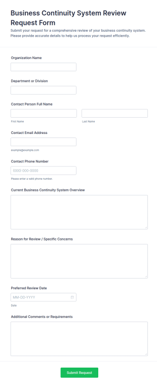 Business Continuity System Review Request Form Template