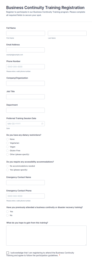 Business Continuity Training Registration Form Template