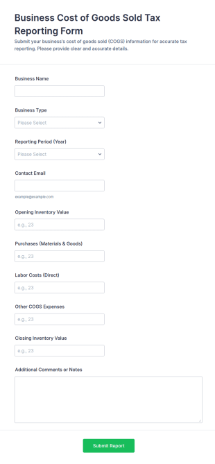 Business Cost Of Goods Sold Tax Reporting Form Template