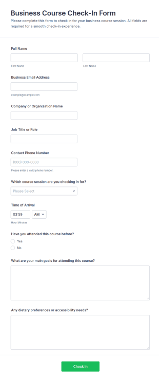Business Course Check In Form Template