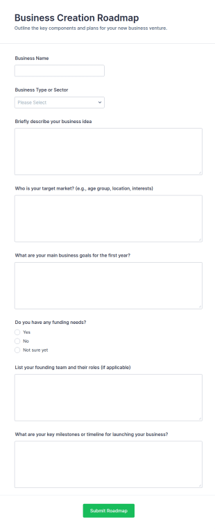 Business Creation Roadmap Form Template