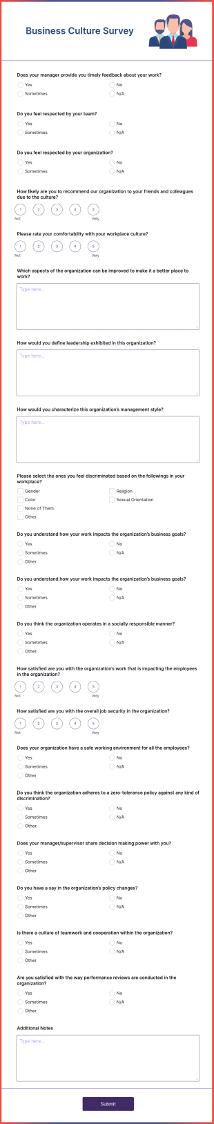Business Culture Survey Form Template
