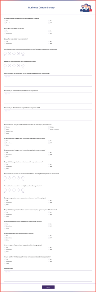 Business Culture Survey Form Template
