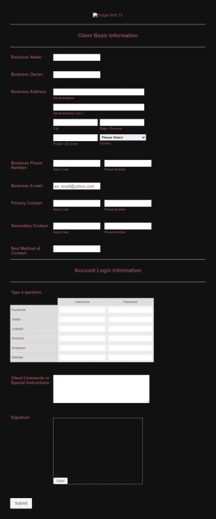 Business Customer Registration Form Template