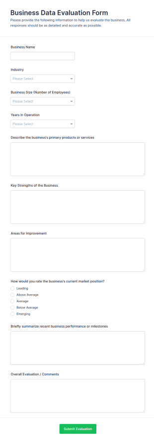 Business Data Evaluation Form Template