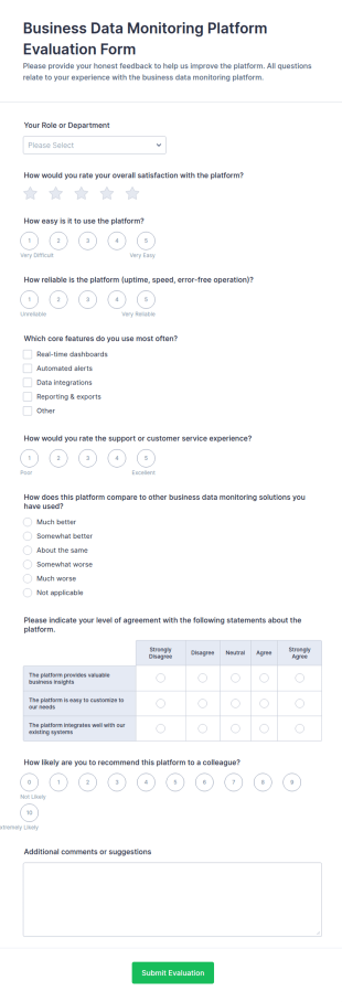 Business Data Monitoring Platform Evaluation Form Template