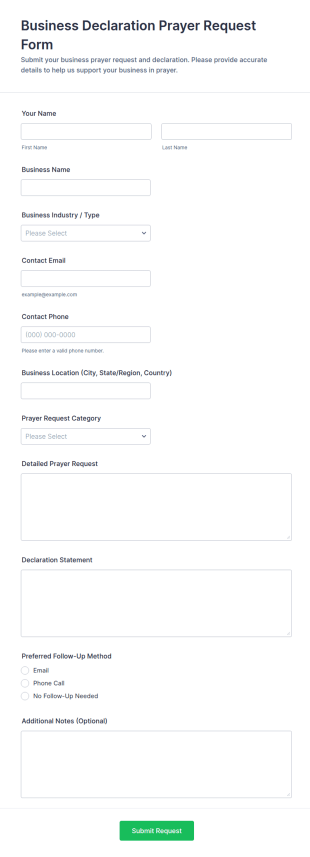Business Declaration Prayer Request Form Template