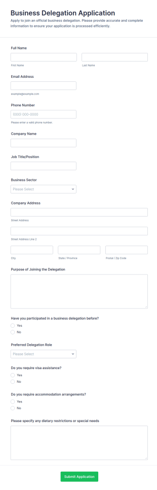 Business Delegation Application Form Template