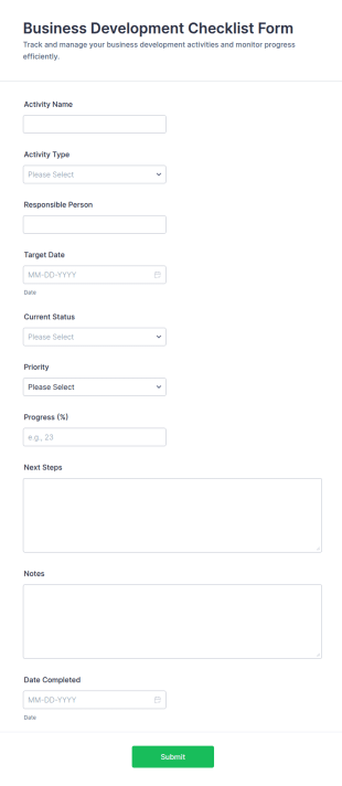 Business Development Checklist Form Template