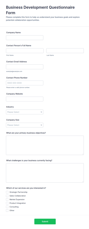 Business Development Questionnaire Form Template