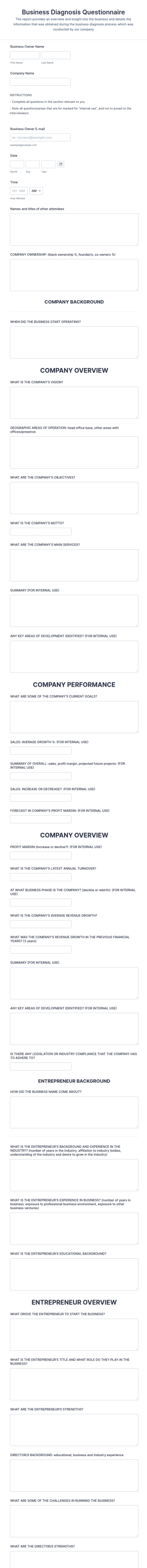 Business Diagnosis Questionnaire Form Template