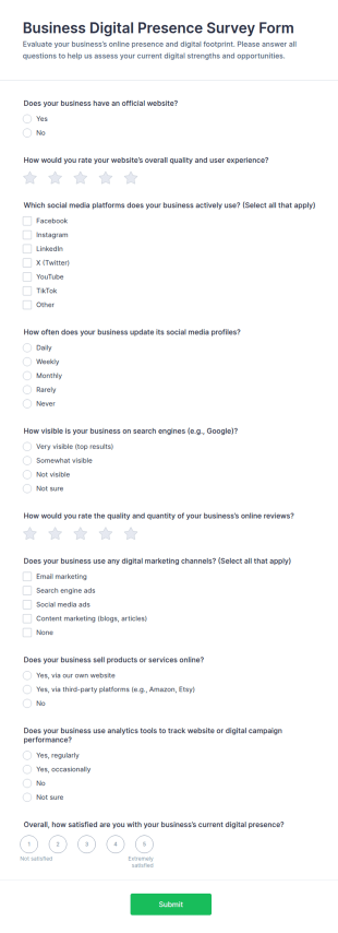 Business Digital Presence Survey Form Template