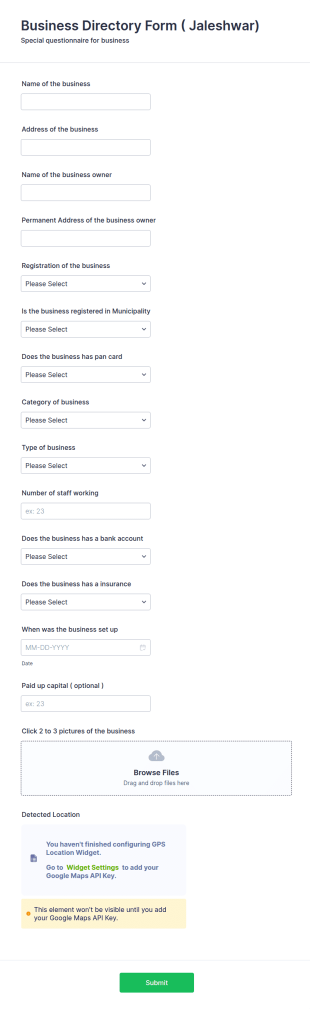 Business Directory Form ( Jaleshwar)