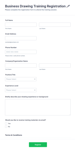 Business Drawing Training Registration 🖊️ Form Template