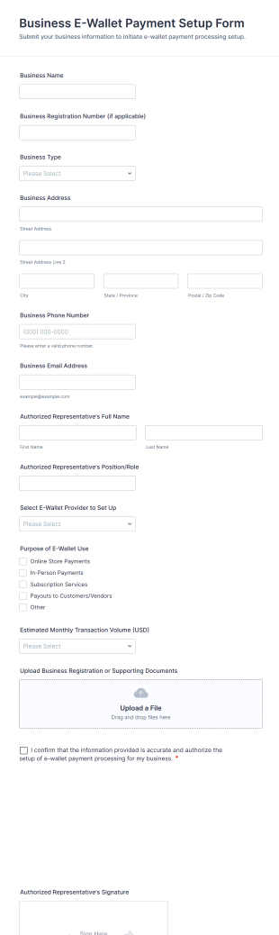 Business E Wallet Payment Setup Form Template