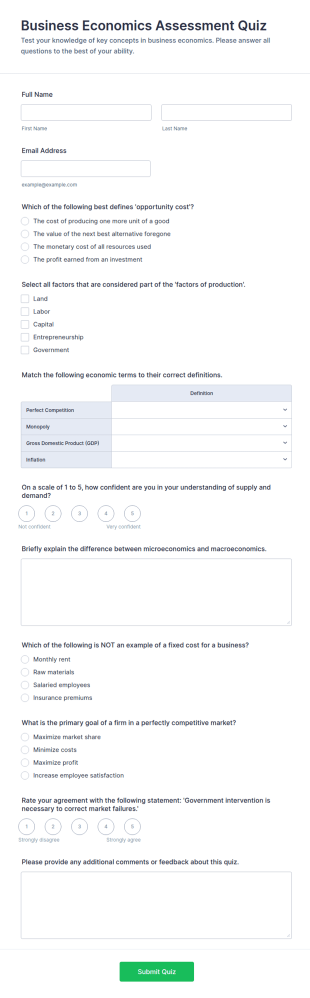 Business Economics Assessment Quiz Form Template