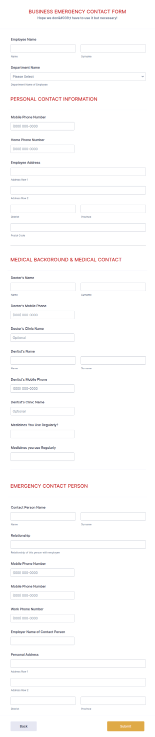 Business Emergency Contact Form Template